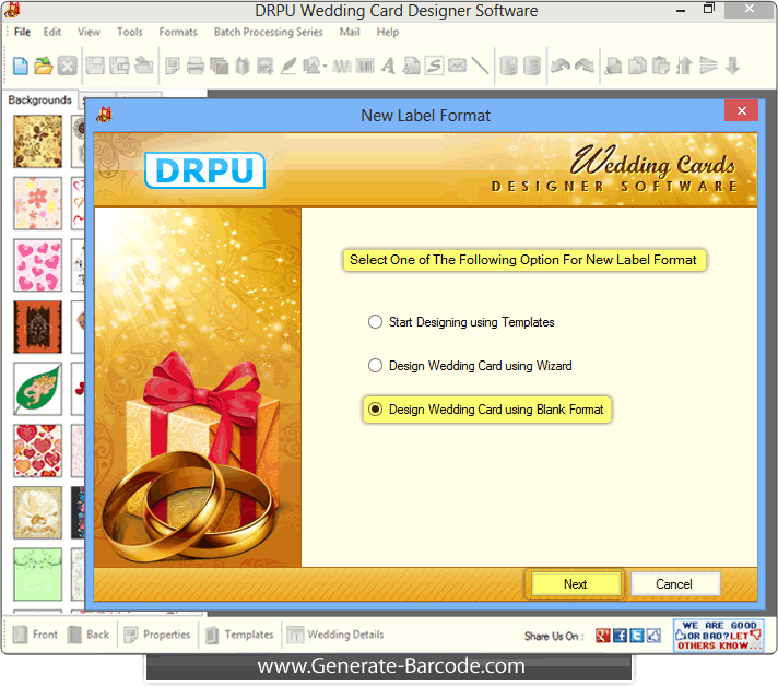 Screenshots of Wedding Card Designer Software - Generate-Barcode.com