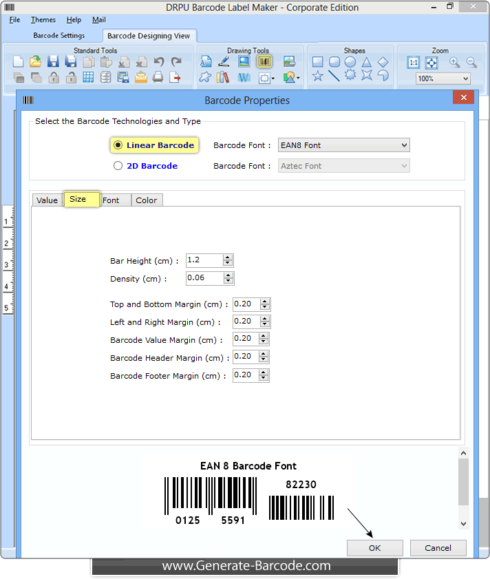 EAN8 barcode font designed by barcode software - Generate-Barcode.com