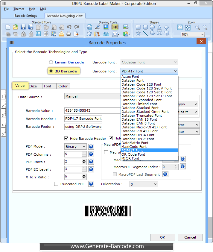 Design and print PDF417 Barcode Font – Generate-Barcode.com