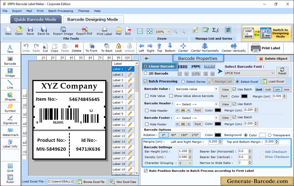 Barcode Properties - Size